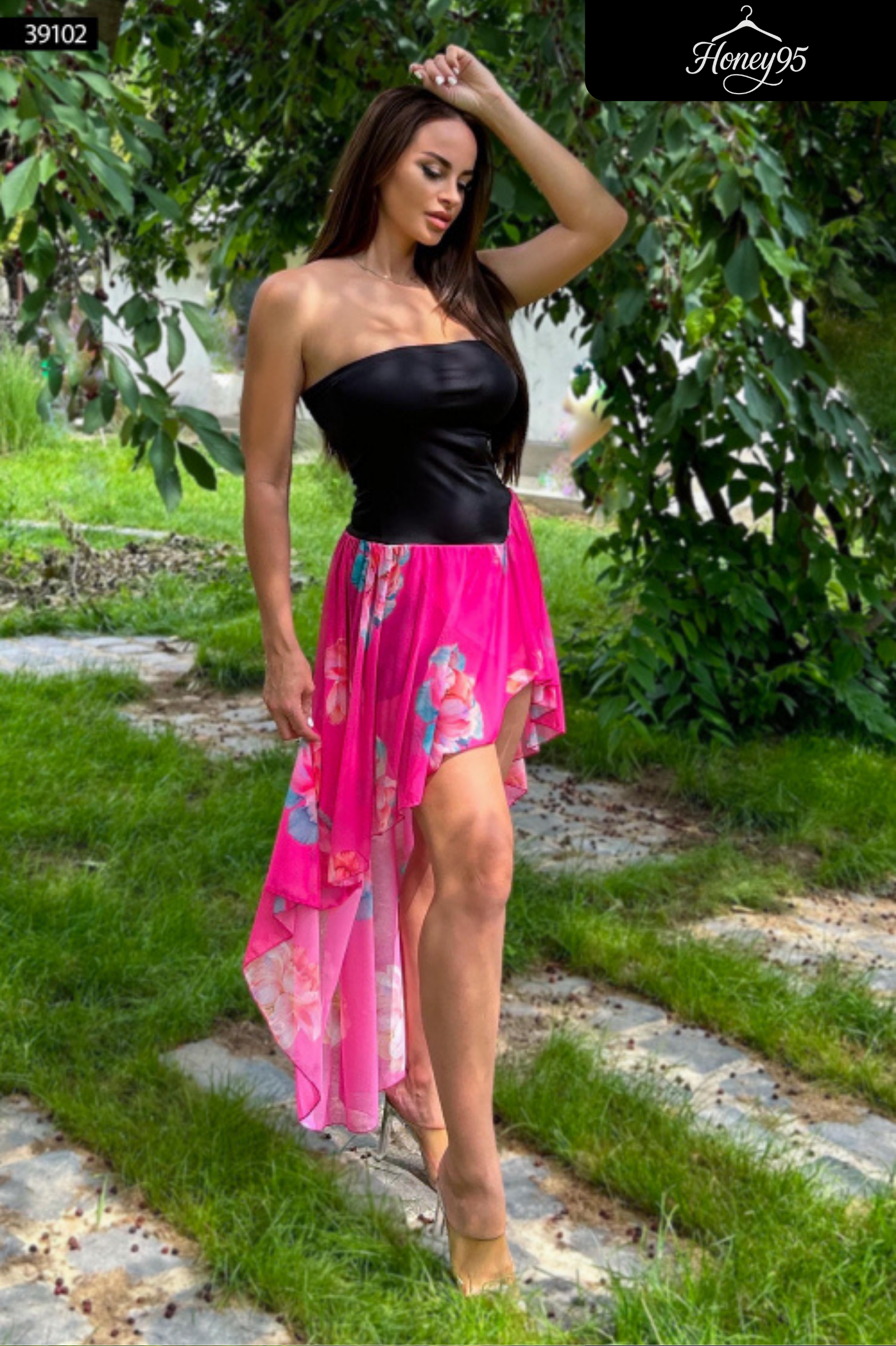 Pink Floral High-Low Dress