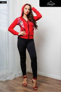 Red Hooded Zip-Up Top